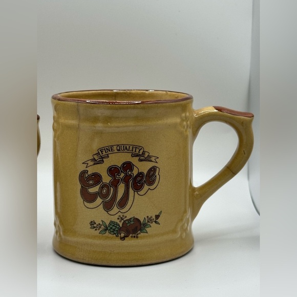 Vintage 70s ‘Fine Quality Coffee’ Mushroom Ceramic Mugs - Set of 2 Spice Brown - Picture 3 of 15